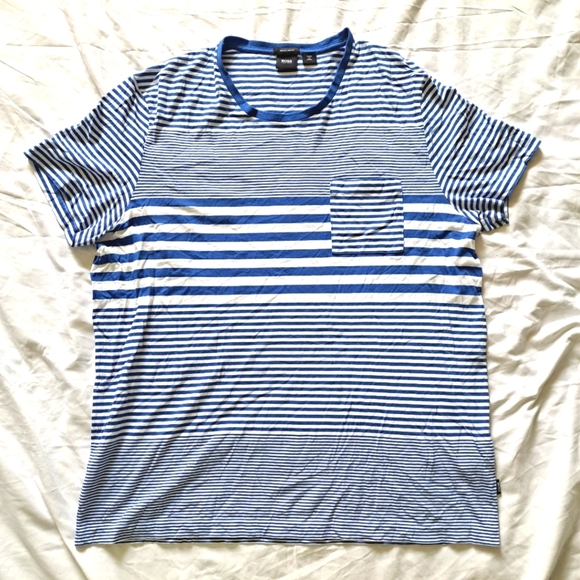 Hugo Boss | Blue & white striped regular fit ment short sleeve t shirt - Picture 1 of 11